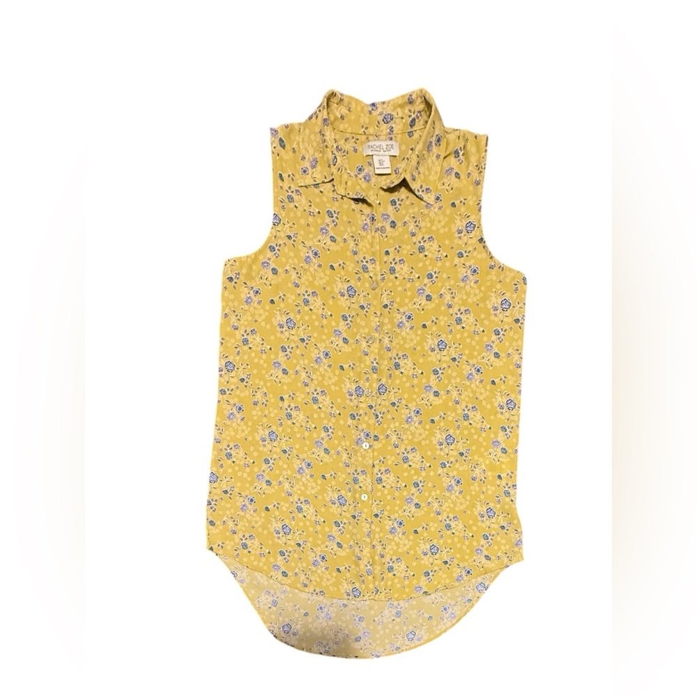 Rachel Zoe Yellow Floral Sleeveless Collared Button-Down Top